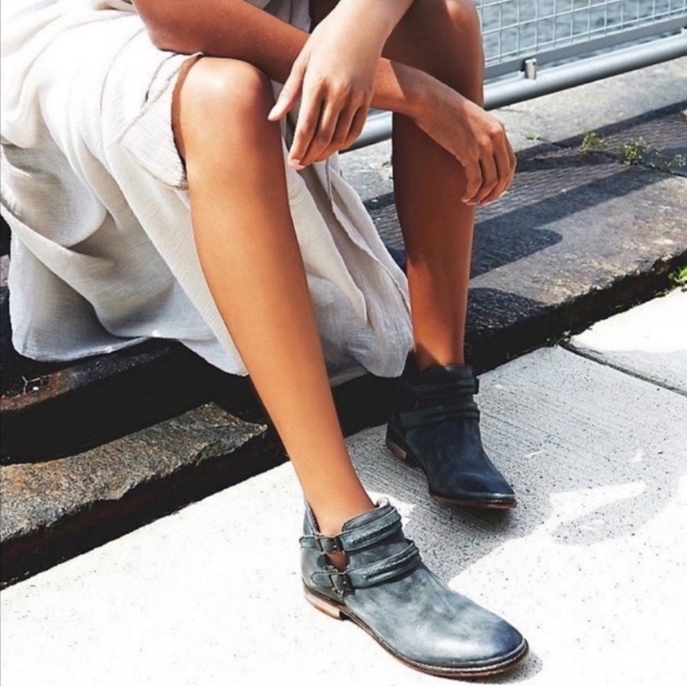 Free People Braeburn Distressed Cutout Ankle Booties Boots Dark Gray